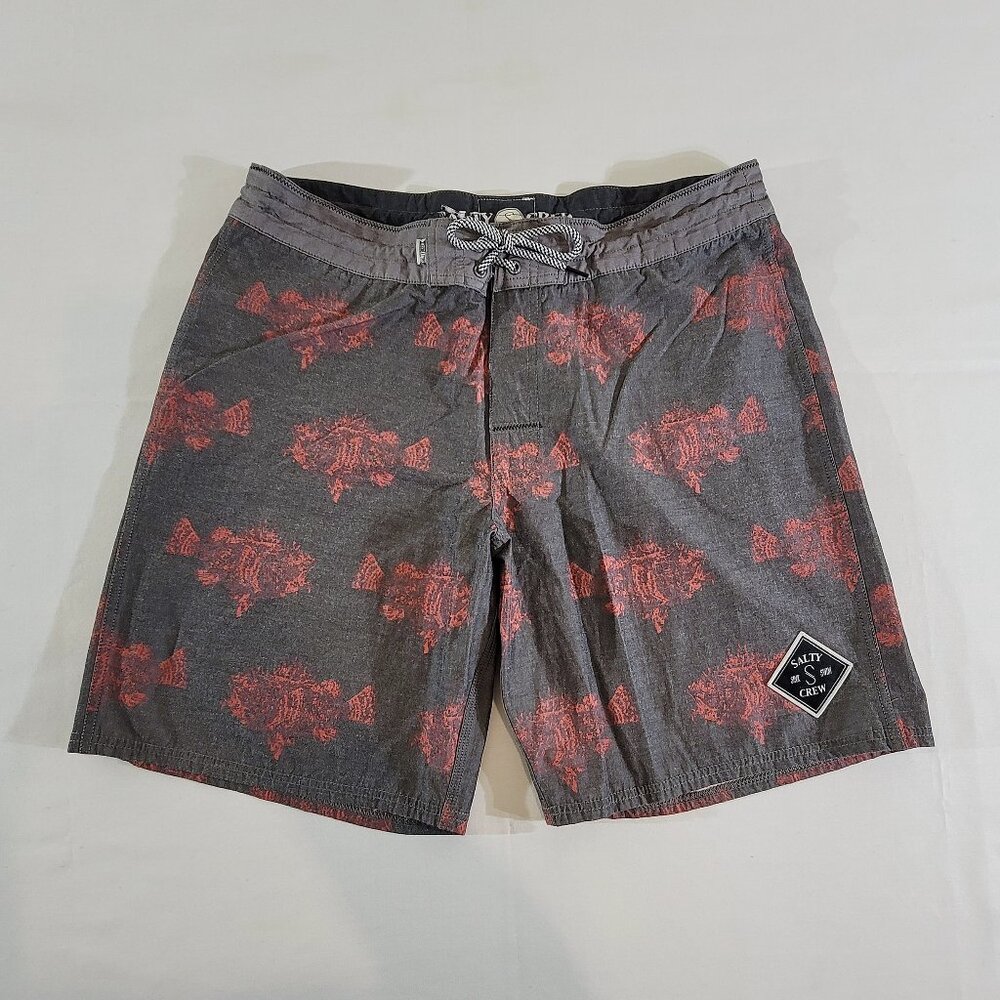 Salty Crew Mens 36 (Actual 36"x9") Board Shorts Swim Trunks Unlined Fish Pattern
